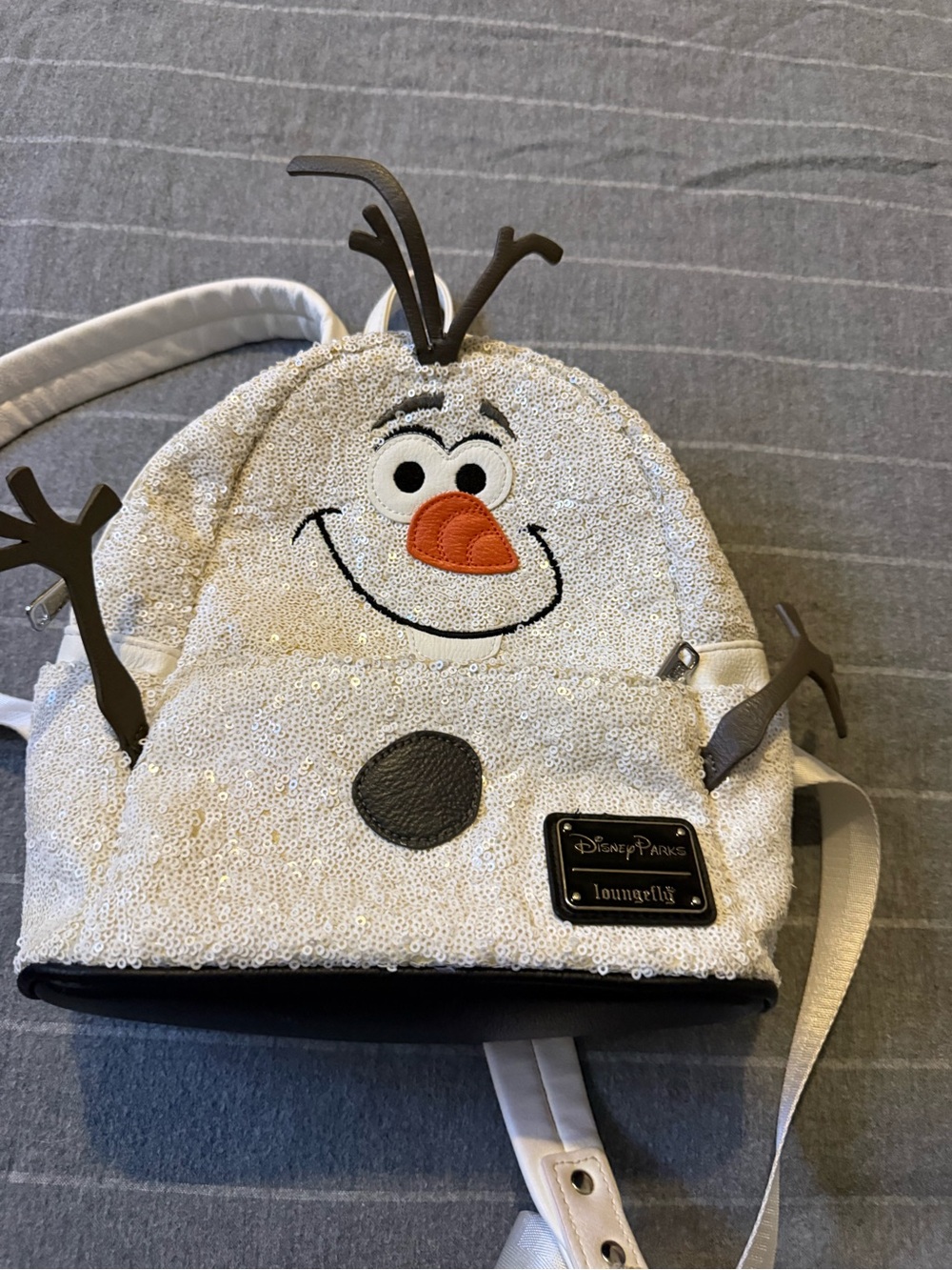 Loungefly White Sequin Olaf Backpack with Orange Nose